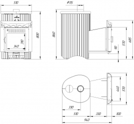 Дровяная печь Feringer Мини ПС, мрамор Окаменевшее дерево (перенесенный рисунок) и Жадеит до 16 м³